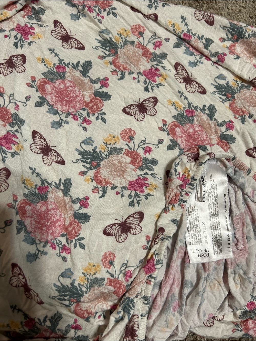 Posh Peanut Floral & Butterfly Cream, Pink, Crib Sheet